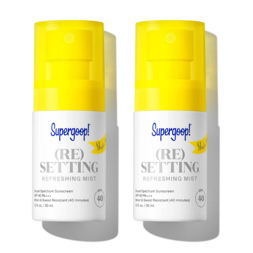 Supergoop! (Re)setting Refreshing Mist - 1 fl oz, Pack of 2 - SPF 40 PA+++ Facial Mist - Sets Makeup, Refreshes UV Protection & Helps Filter Pollution - Light, Natural Scent