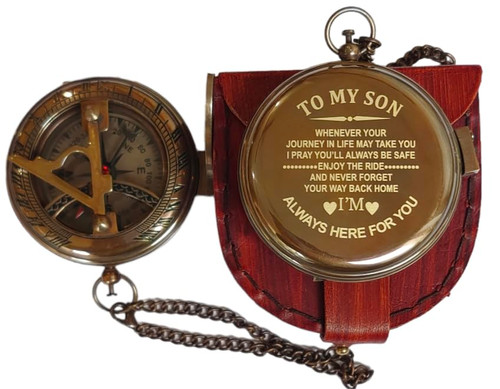 Working Brass Sundial Compass, Personalized for Son, Gift to My Son, Graduation Gift, Gift from Dad for Son, Engarved Sundial Compass, Gift from Dad for Son, Steampunk Accessories, Sundial Clock
