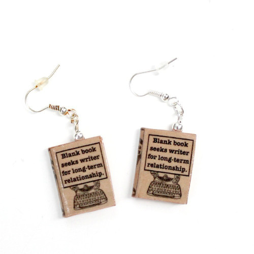 Writers Block Funny Clay Mini Book Hypoallergenic Wire Hook Drop Dangle Stainless Steel Earrings