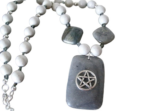 Gray Marble Pentacle Necklace, handmade jewelry wiccan pagan wicca witch pentagram witchcraft metaphysical magic