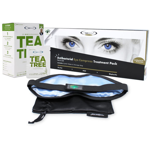 The Eye Doctor Premium Treatment Bundle - Reusable Hot Cold Eye Compress & 40x Single Use Tea Tree Eyelid Wipes for Dry Eye, Blepharitis & MGD - Microwave Safe Mask