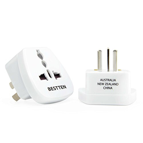 Adapter for Australia, New Zealand, China, Argentina (See List), Type I, 3-Pin Grounded Plug, Universal Travel Outlet, Tamper Resistant Socket- 2 Pack