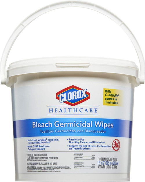 CloroxPro Healthcare Bleach Germicidal Wipes, Healthcare Cleaning and Industrial Cleaning, Clorox Wipes, 110 Count - 30358