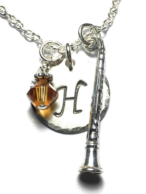 Clarinet Hand Stamped Sterling Silver Initial Charm Necklace Clarinet Hand Stamped Sterling Silver Initial Charm Necklace