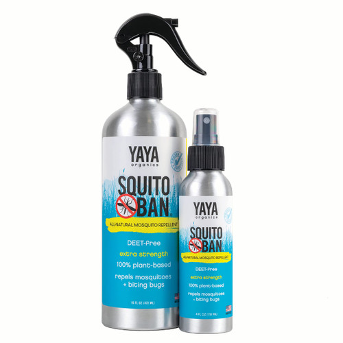 SQUITO BAN - Yaya Organics Mosquito Repellent | All Natural Bug Spray Made with Essential Oils, Family Friendly, DEET-Free | 16 oz and 4 oz Spray, 2-Pack