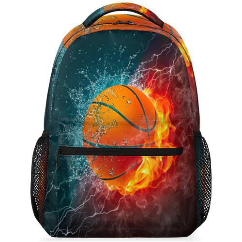 DOHOATU Backpack for Girls Boys Kids, Fiery Basketball Bookbag Sports School Backpacks Elementary Bags Travel Daypack Students Laptop Backpack for Teens College