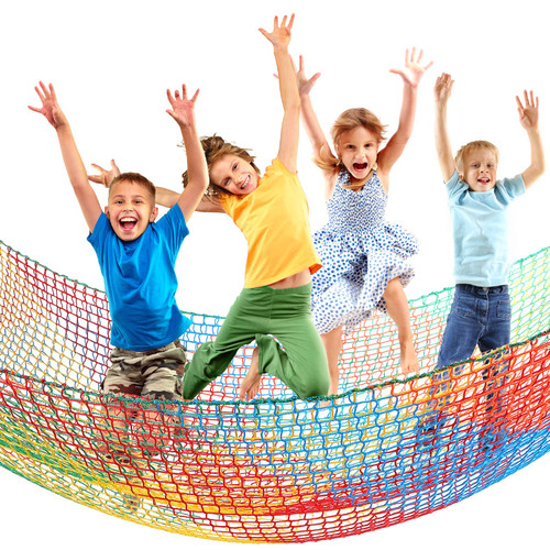 Climbing Cargo Net 6.5 x 9.8 ft Large Kids Backyard Climbing Net Double Layers Playground Safety Net with Storage Bag for Monkey Bar, Treehouse Accessories (Rainbow Colors)