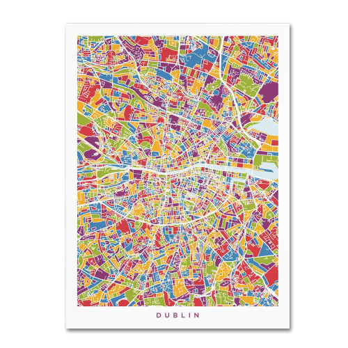 Dublin Ireland City Map VI by Michael Tompsett, 14x19-Inch Canvas Wall Art Dublin Ireland City Map VI by Michael Tompsett, 14x19-Inch Canvas Wall Art