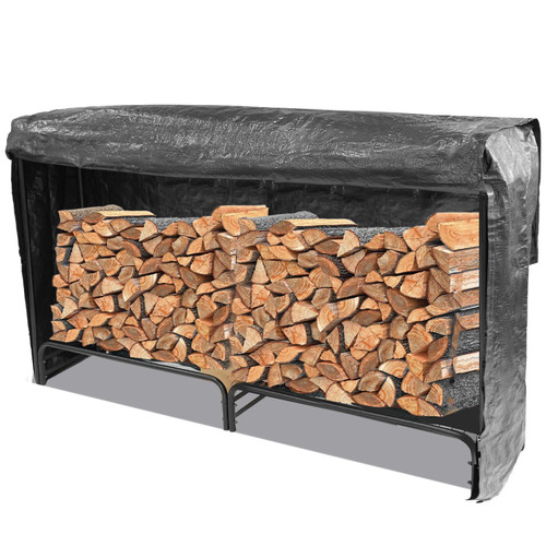 Hugeleaf Firewood Rack with Outdoor Cover, 6.56 Feet Indoor Wood Rack for Firewood, Heavy Duty Metal Wood Pile for Storage, Log Holder Stand Stacker for Fireplace, Black