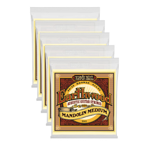 5 PACK Ernie Ball Earthwood Mandolin Medium Loop End 80/20 Bronze Strings P02065