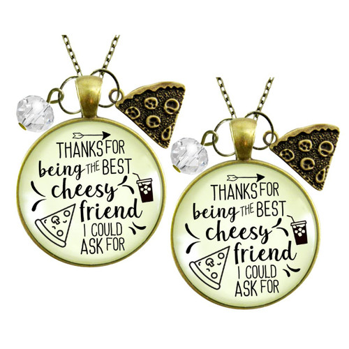 Set of 2 Pizza BFF Necklace Thanks Being Best Cheesy Theme Jewelry 36" Set of 2 Pizza BFF Necklace Thanks Being Best Cheesy Theme Jewelry 36"