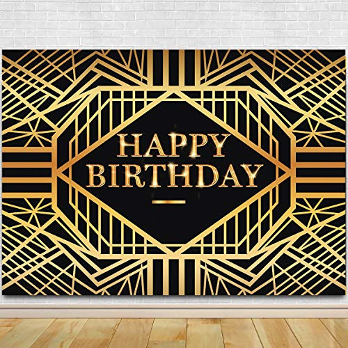 Birthday Photography Backdrop - Great Gatsby Birthday Photography Background  Birthday Black Gold Party Decoration