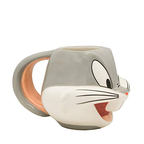 Silver Buffalo LT12273D Looney Tunes Bugs Face Ceramic 3D Sculpted Mug, 22-ounces, Gray/White