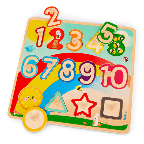 Battat- Wooden Number & Shapes Puzzle- Puzzle n' Learn- Educational Toy for Kids- 2 Years + Battat- Wooden Number & Shapes Puzzle- Puzzle n' Learn- Educational Toy for Kids- 2 Years +