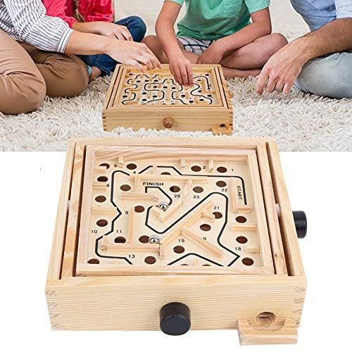 Wooden Maze Game Toy, Wooden Maze Game with Two Steel Marbles, 16 x 16 x 5cm Balances Ball Maze Board Educational Toy Gift (S)