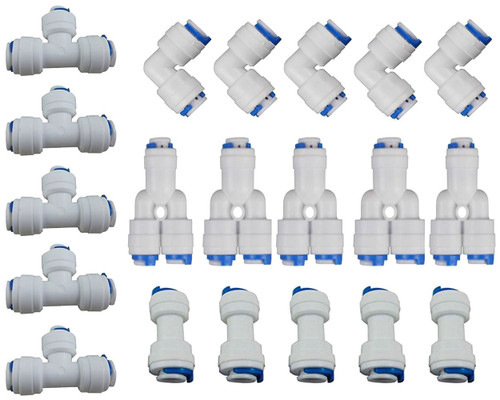 Rykey 1/4'' OD Quick Connect Push In to Connect Water Tube Fitting Set Of 20 (Y+T+I+L Type Combo) (1/4')
