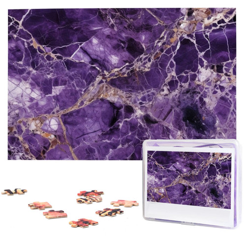 Marble Purple Puzzles 1000 Pieces Personalized Jigsaw Puzzles for Adults Photos Puzzle for Family Challenging Picture Puzzle with Storage Bag Home Decor Jigsaw (29.5" x 19.7")