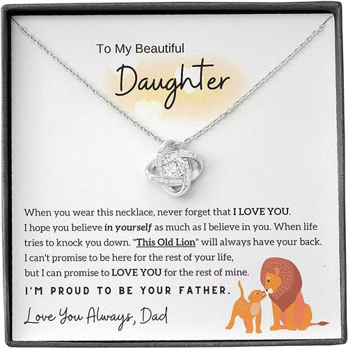 to My Daughter I am Proud To Be Your Father Lion Dad And Daughter Necklace, Daughter Gifts From Dad, Father Daughter Gifts Love Knot Necklace Birthday Gift for Daughter From Dad, Jewelry Message Card to My Daughter I am Proud To Be Your Father Lion Dad And Daughter Necklace, Daughter Gifts From Dad, Father Daughter Gifts Love Knot Necklace Birthday Gift for Daughter From Dad, Jewelry Message Card