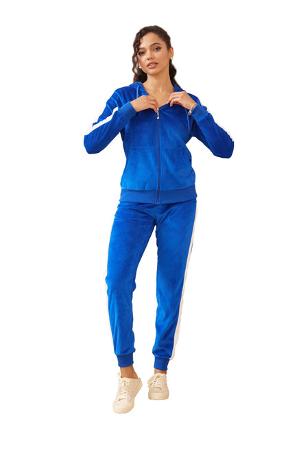 Gary Com 2 Piece Outfits Women's Velour Tracksuit Sets Sweatsuit Long Sleeve Hoodie and Sweat Pants Jogging Zip Up Active Jogger Yoga Workout Suit, Royal Blue XL