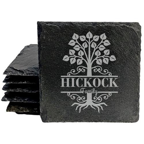 Family Tree Monogram Personalized Custom Coasters - Square Slate - set of 8