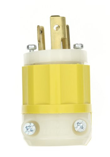 Leviton 4770-CY 15 Amp, 277 Volt, NEMA L7-15P, 2P, 3W, Locking Plug, Industrial Grade, Grounding - Yellow-White