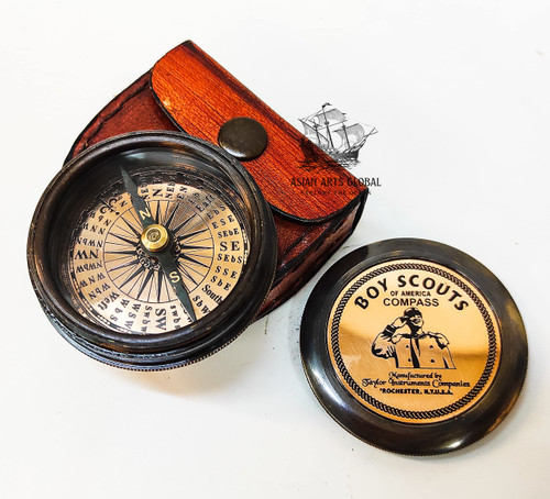 Asian Arts Global Pocket Compass Magnetic Direction Compass with Beautiful Leather Box Collectible Gifting Item