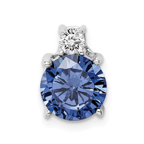 925 Sterling Silver Rhod Plated Blue and White CZ Cubic Zirconia Simulated Diamond Chain Slide Measures 11.38x8mm Wide 5.35mm Thick Jewelry Gifts for Women 925 Sterling Silver Rhod Plated Blue and White CZ Cubic Zirconia Simulated Diamond Chain Slide Measures 11.38x8mm Wide 5.35mm Thick Jewelry Gifts for Women