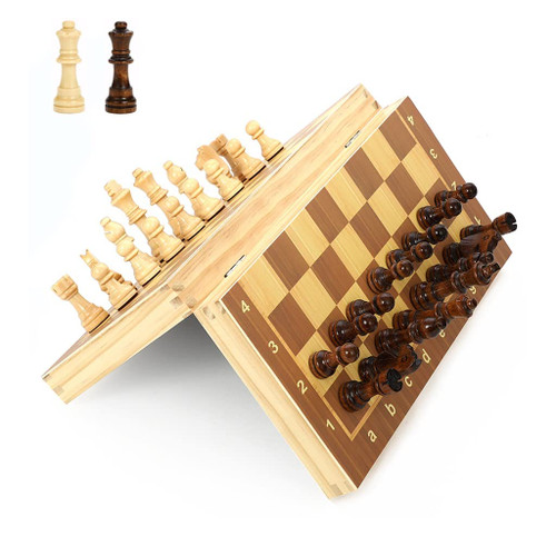 Yushifa Portable Chess Sets Magnetic Wood Chess Board Travel Folding Chess Set with Storage Felted Interior for Beginner Adults Chess Game Set Chess Board Game (Size : 29x29cm/11.4x11.4in)