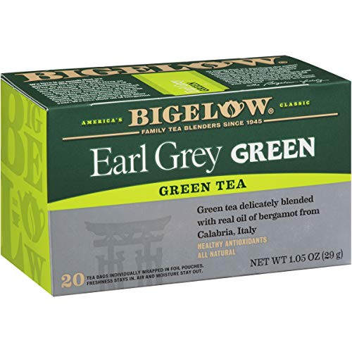 Bigelow Earl Grey Green Tea Caffeinated Individual Green Tea Bags, for Hot Tea or Iced Tea, 20 Count (Pack of 6), 120 Tea Bags Total.