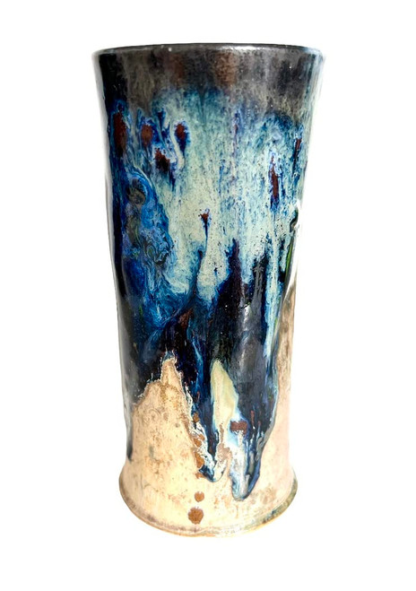 One Unique Black to Gold Ceramic Pint Glass #7, Wheel Thrown Tall Pottery Glasses, Finely Crafted Cocktail Cups, Handmade Cups