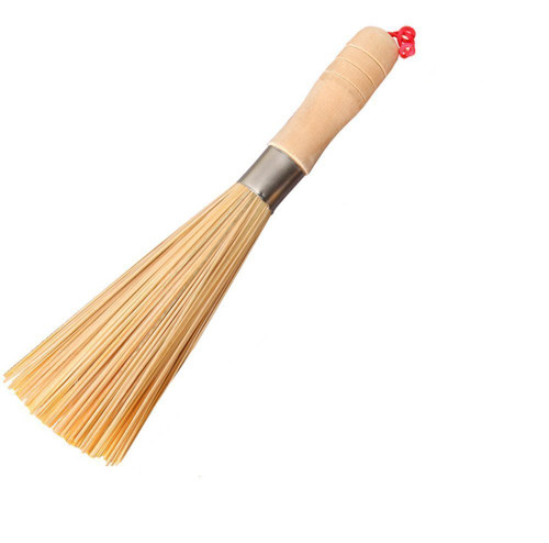 1PCS Bamboo Wok Cleaning Whisk Brush Kitchen Cookshop Wok Pan Pot Cleaning Whisk Brush with Comfortable Handle