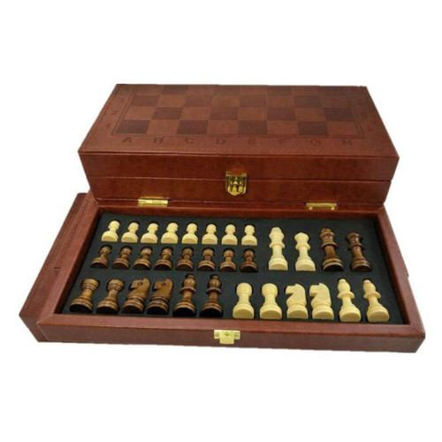 QIAOLI International Chess Folding Leather Box Chess Standard Chess Board Game Making and Chess Storage Slots for Adults and Children Chess Set (Size : 11.575.702.12in)