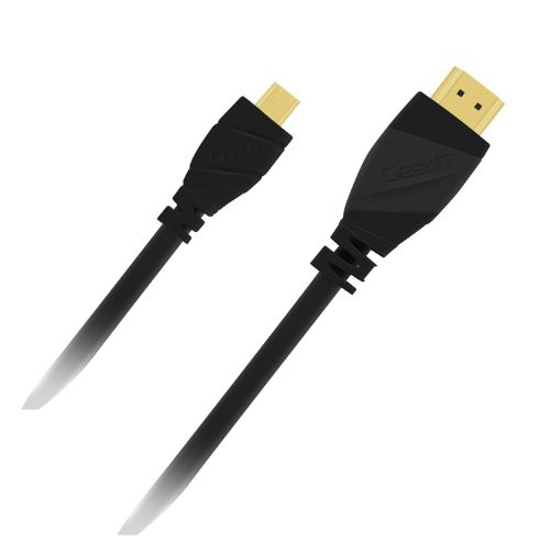 15 Ft Micro HDMI to HDMI Cable, GearIT Micro HDMI to HDMI 15FT High Speed Ethernet 4K Resolution 3D Video and ARC Audio Return Channel Micro HDMI to HDMI Cable, Black