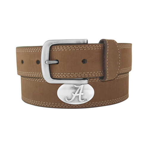NCAA Alabama Crimson Tide Light Crazyhorse Leather Concho Belt, Light Brown, 34-Inch