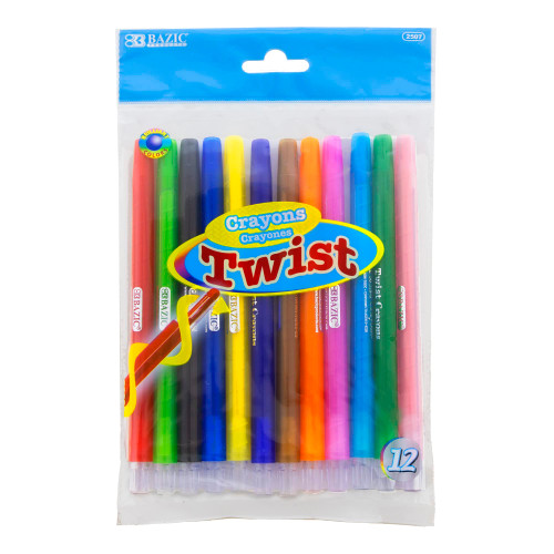 BAZIC 12 Color Twistable Crayons, Twist Up Propelling Assorted Color Crayon, Coloring Drawing Art Supplies for Office School Kids Children, 12-Packs