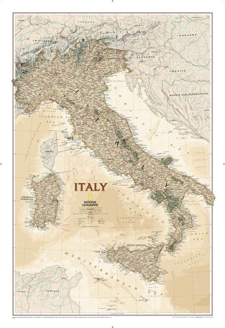 National Geographic: Italy Executive Wall Map - Antique Style - 23.25 x 34.25 inches - Art Quality Print