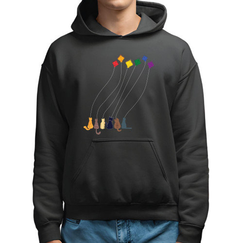 Animals Flying Kites LGBTQ Gender Kawaii Dog Owner Cute Cat Lover Queer Pride LGBT Flag Color Black and Muticolor Unisex Hoodie