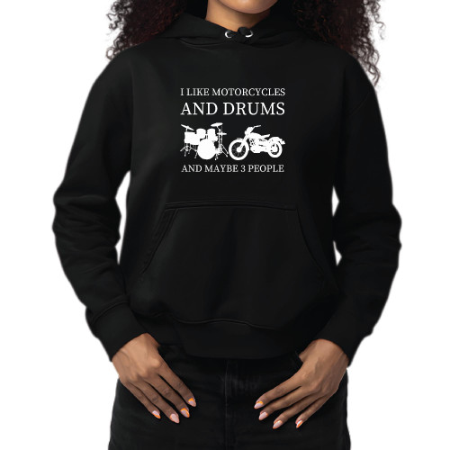 I like Motorcycles and Drums funny Drummer Biker Black and Muticolor Unisex Hoodie