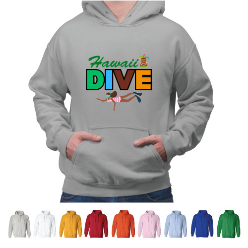 Scuba Diver Diving Snorkeling in Dive Hawaii Gray and Muticolor Unisex Hoodie