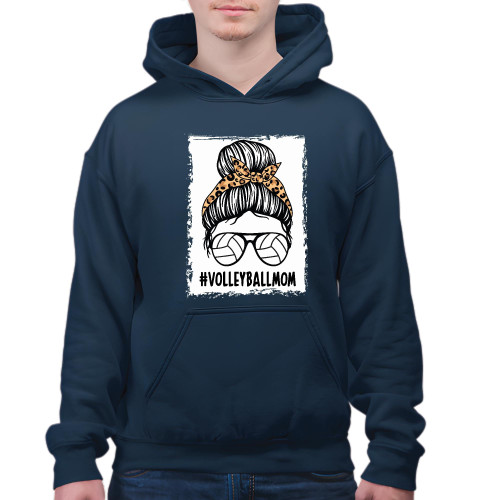 Volleyball Mom Life Messy Bun Gift Perfect Idea for Mother's Day Navy and Muticolor Unisex Hoodie