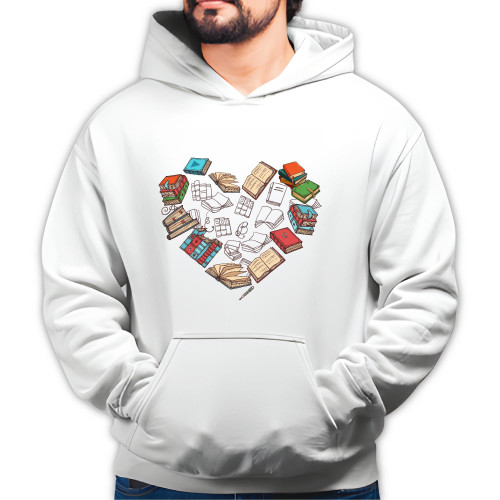 Book Shirt Book Lover Gift Book Heart Librarian Gift Cool Reading Cute Bookworm Gifts Book Nerd Presents For Her Gray and Muticolor Unisex Hoodie