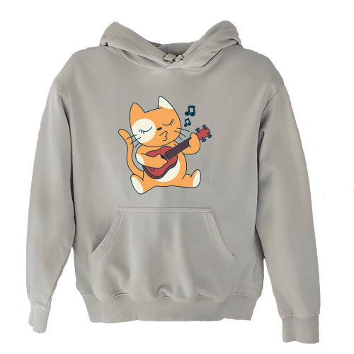 Cat Ukelele Gift Unique Pet Lover Illustration Present for Animal Lovers White and Muticolor Unisex Hoodie