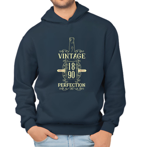 Chalkboard Wine Bottle Design Gift Idea Perfect for Vintage Lovers 1890 Edition Navy and Muticolor Unisex Hoodie