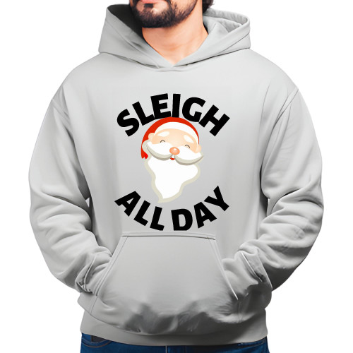 Christmas Gift for All Day Santa Fans Humorous Gray and Muticolor Unisex Hoodie