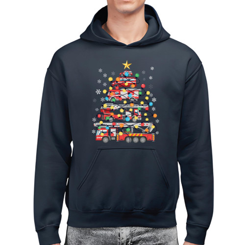 Christmas Gift for Firefighter Fans Funny Fire Truck Tree Black and Muticolor Unisex Hoodie Christmas Gift for Firefighter Fans Funny Fire Truck Tree Black and Muticolor Unisex Hoodie