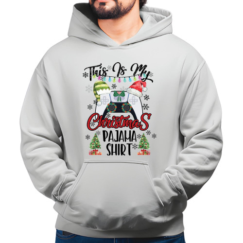Christmas Gift for Gamer Santa Hat Video Game Fans Gray and Muticolor Unisex Hoodie Christmas Gift for Gamer Santa Hat Video Game Fans Gray and Muticolor Unisex Hoodie