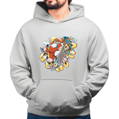 Christmas Gift for Skateboarders Santa Claus Skateboard Design Gray and Muticolor Unisex Hoodie