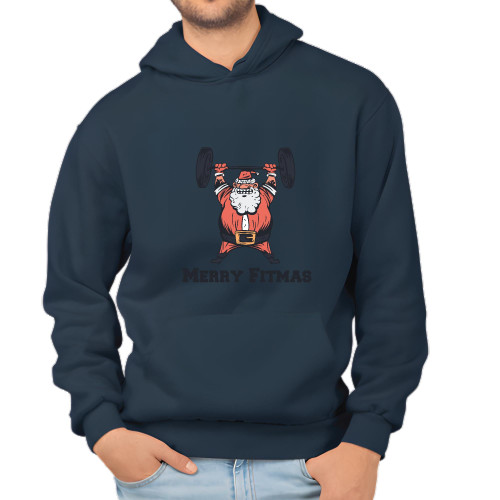 Christmas Gift Quote for Weightlifting Fans Merry Fitmas Navy and Muticolor Unisex Hoodie