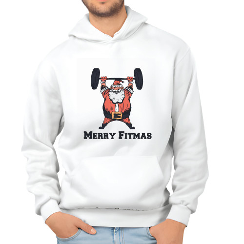 Christmas Gift Quote for Weightlifting Fans Merry Fitmas White and Muticolor Unisex Hoodie Christmas Gift Quote for Weightlifting Fans Merry Fitmas White and Muticolor Unisex Hoodie