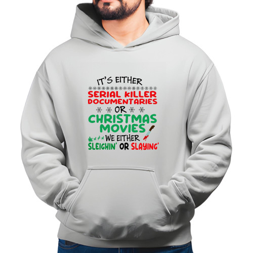 Christmas Movies Gift for Serial Killer Documentary Fans Gray and Muticolor Unisex Hoodie